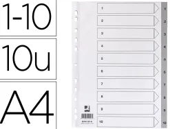 Intercalaire q-connect numerique 1-10 plastique 10 positions a4 indice multiperfore