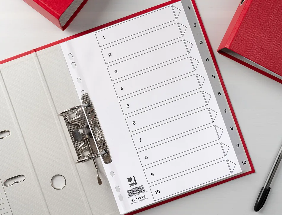 Intercalaire q-connect numerique 1-10 plastique 10 positions a4 indice multiperfore