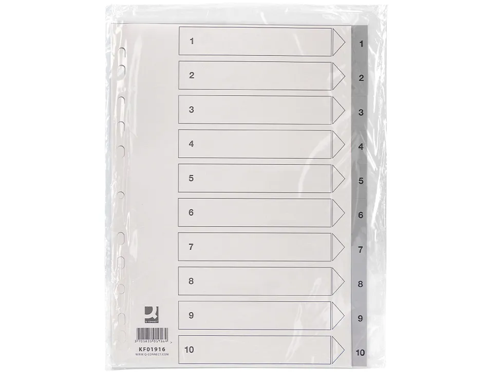 Intercalaire q-connect numerique 1-10 plastique 10 positions a4 indice multiperfore