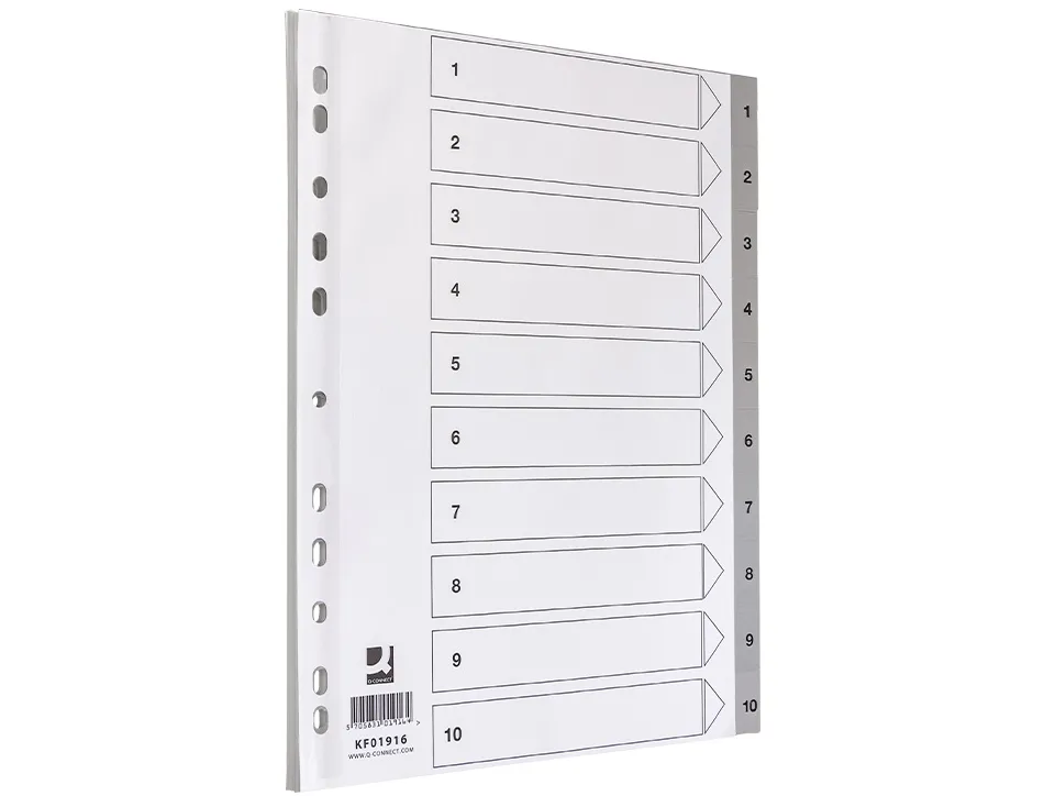 Intercalaire q-connect numerique 1-10 plastique 10 positions a4 indice multiperfore