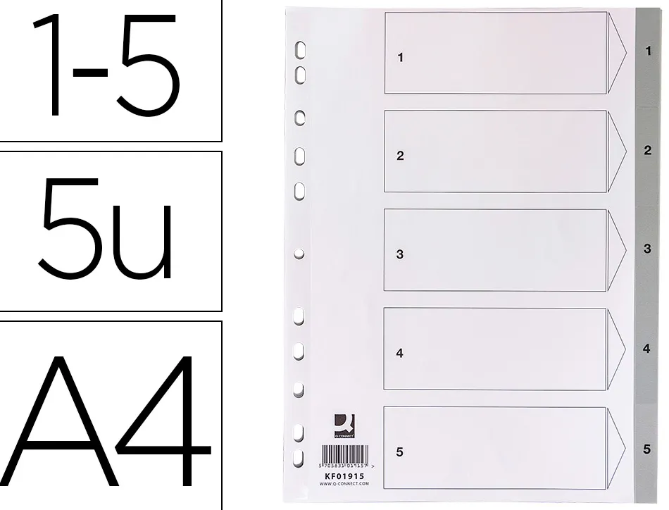 Intercalaire q-connect numerique 1-5 plastique 5 positions a4 indice multiperfore