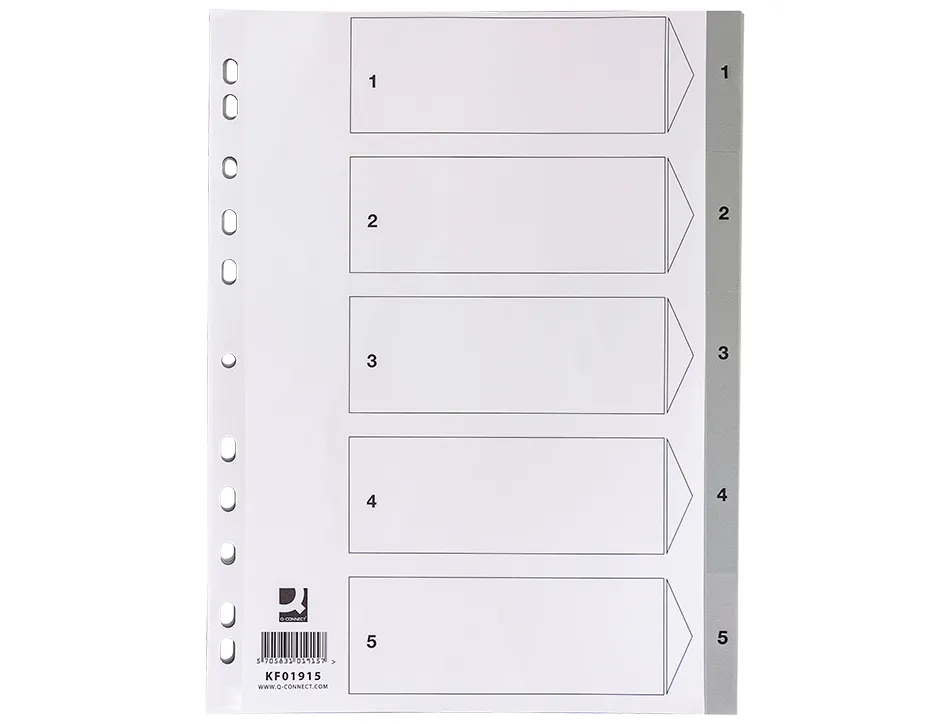 Intercalaire q-connect numerique 1-5 plastique 5 positions a4 indice multiperfore