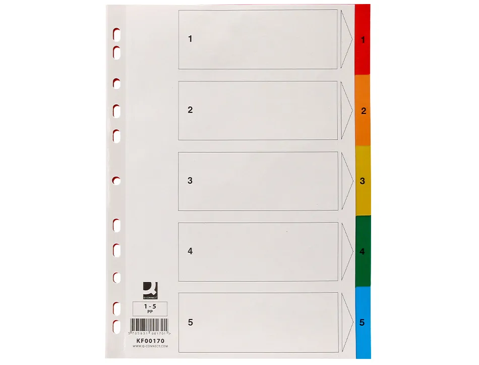 Intercalaire q-connect plastique 5 positions a4 indice multiperfore