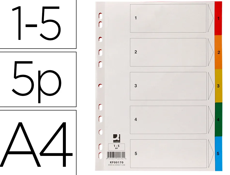 Intercalaire q-connect plastique 5 positions a4 indice multiperfore