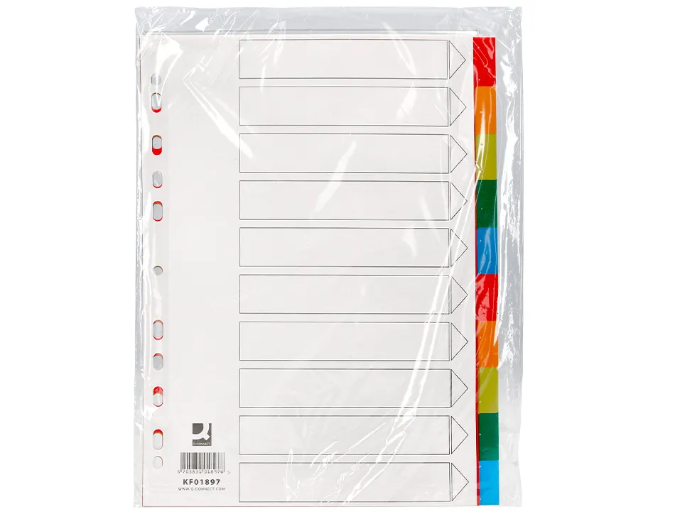 Intercalaire q-connect plastique 10 positions a4 indice multiperfore