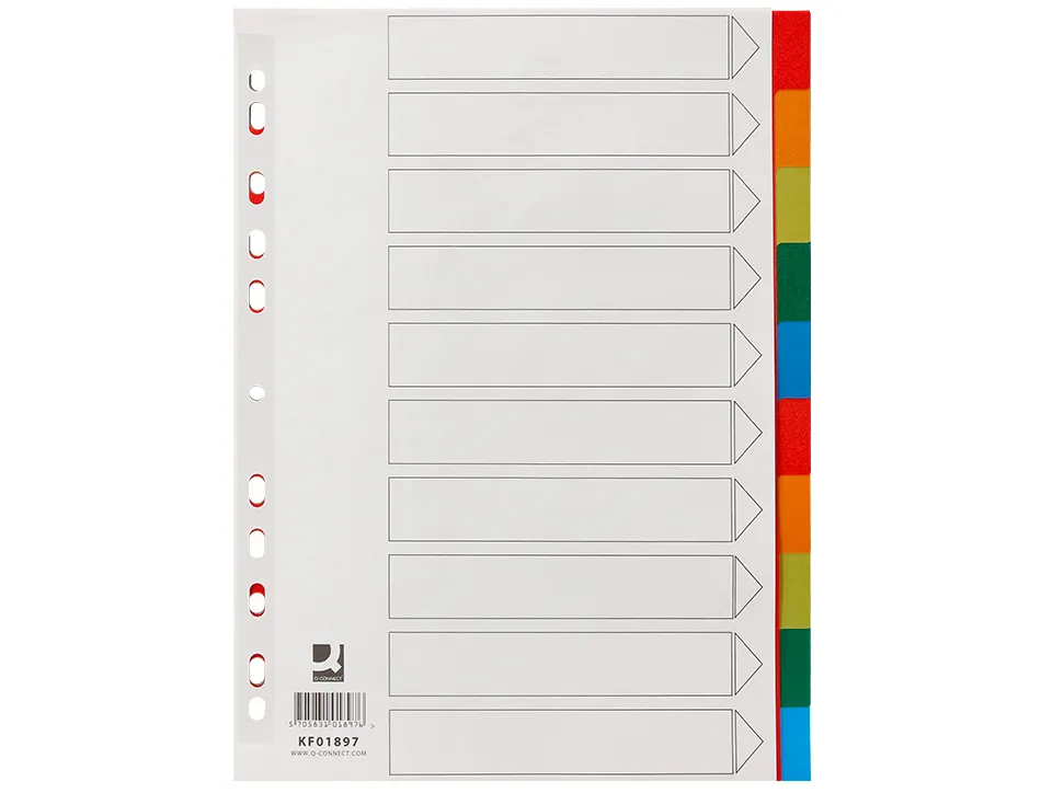 Intercalaire q-connect plastique 10 positions a4 indice multiperfore