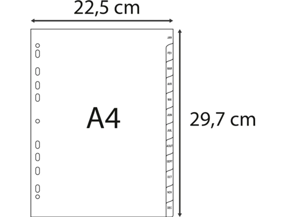 Intercalaires imprimes mensuels exacompta polypropylene a4 12positiones / mois gris