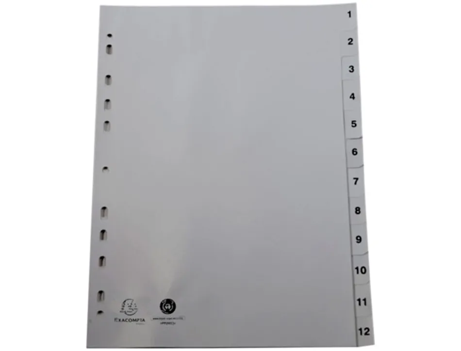 Intercalaires imprimes numeriques exacompta polypropylene a4 12positiones /numerique gris
