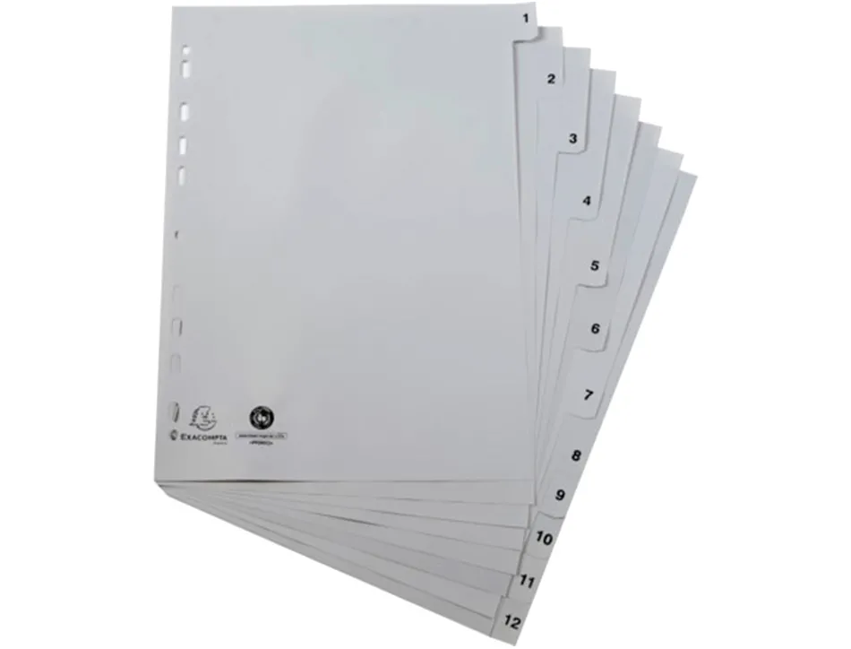 Intercalaires imprimes numeriques exacompta polypropylene a4 12positiones /numerique gris