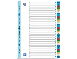 Intercalaires numeriques oxford polypropylene 31 positions format a4 coloris assortis