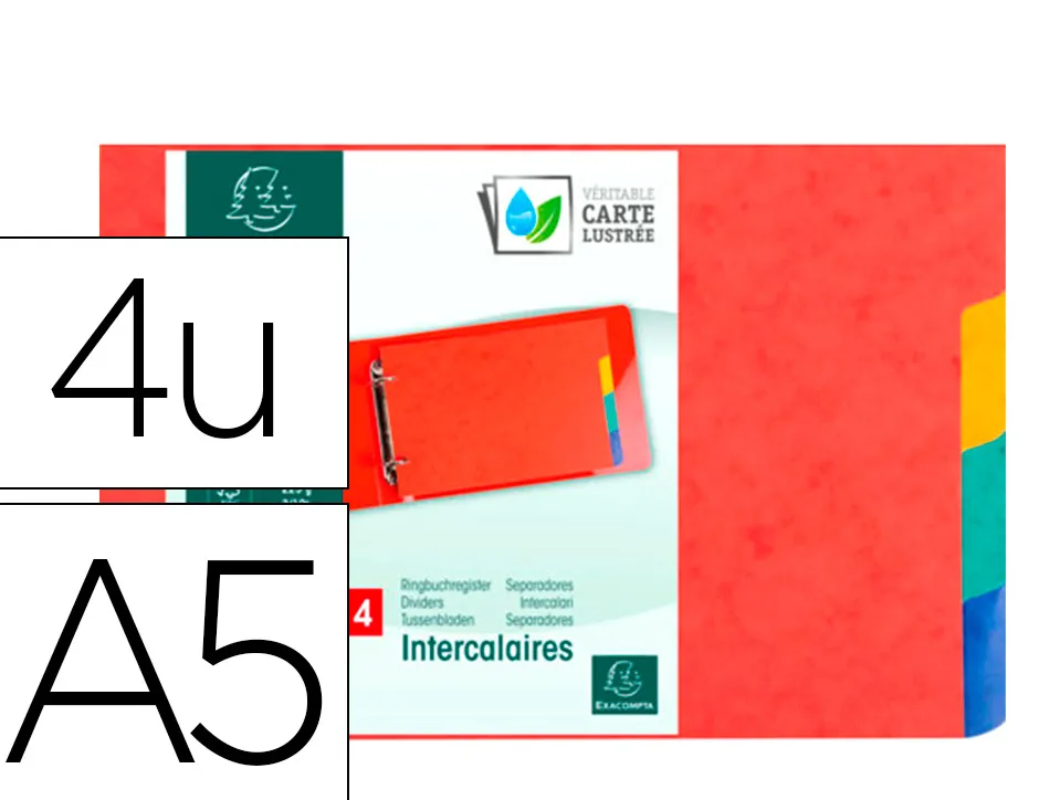 Intercalaires pour fiches bristol a5 148x210mm 4 positions