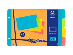 Intercalaires viquel a5 happy fluo 4 positions 14,5x22,5cm coloris assortis