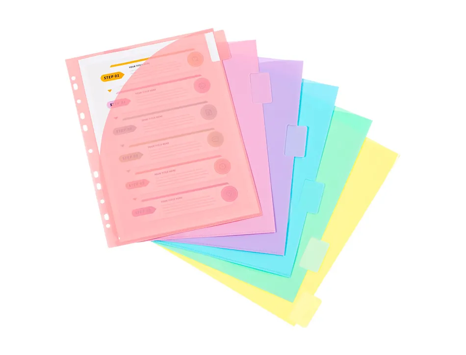 Intercalaires viquel rainbow pastel pp a4 maxi 6 positions 11 trous coloris assortis