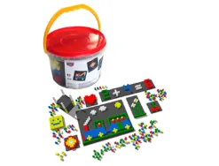Jeu construction plastique 1 seau contient 12 supports 812 pièces 5 coloris assortis dès 3 ans