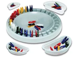 Jeu domino pédagogique composition plateau circulaire 28cm 28 mini-pinces 4cm 4 bacs adapté 4 enfants dès 3 ans