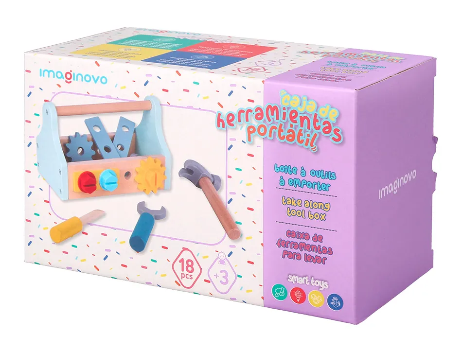 Jeu enfant imaginovo boite a outil bois +3 ans 18 pieces