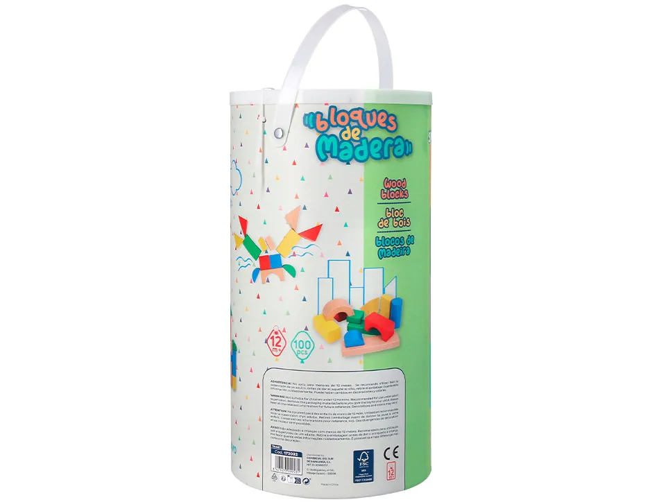 Jeu enfant imaginovo construction blocs bois +12 mois 100 pieces 29x29x3,5 cm