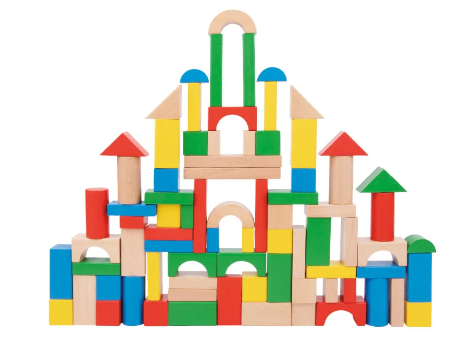 Jeu enfant imaginovo construction blocs bois +12 mois 100 pieces 29x29x3,5 cm