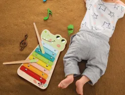 Jeu enfant imaginovo crocodile instrument musical xylophone bois +18 mois 28x14,8x2,5 cm