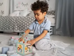 Jeu enfant imaginovo cubes d'activites bois +18mois 15,5x15,5x28 cm