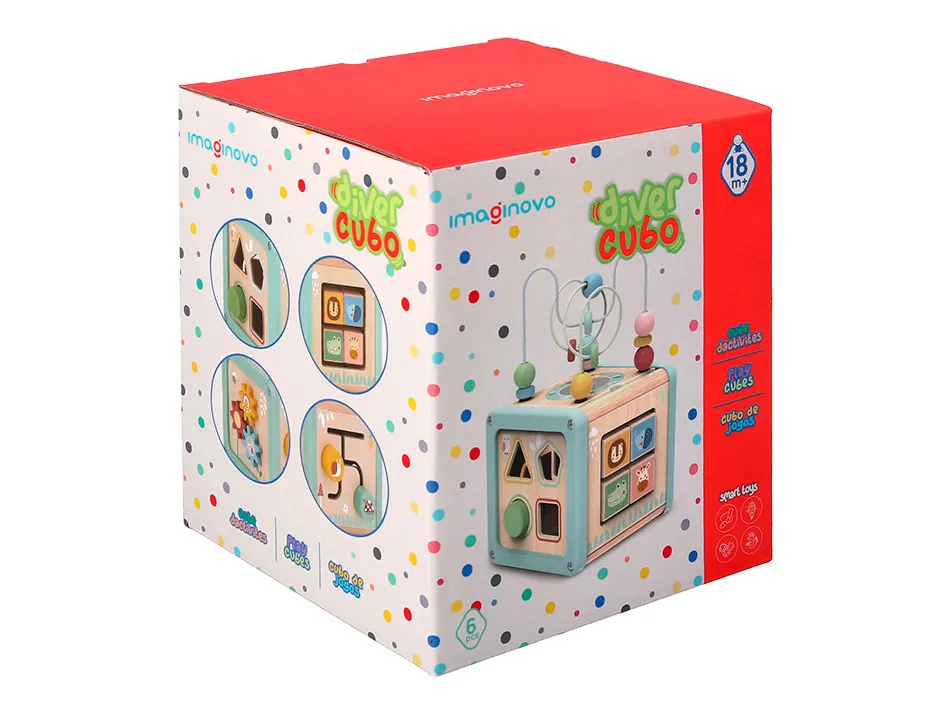 Jeu enfant imaginovo cubes d'activites bois +18mois 15,5x15,5x28 cm