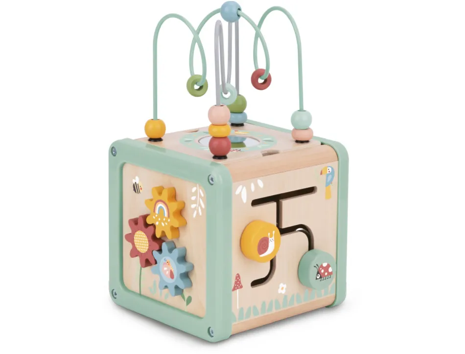 Jeu enfant imaginovo cubes d'activites bois +18mois 15,5x15,5x28 cm