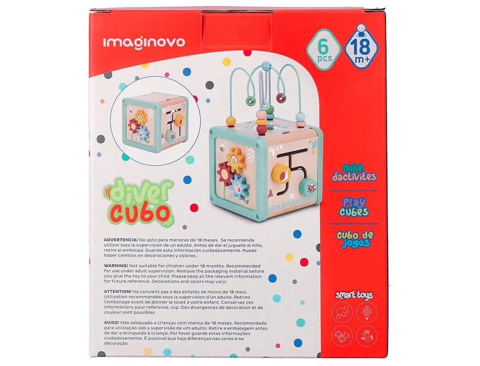 Jeu enfant imaginovo cubes d'activites bois +18mois 15,5x15,5x28 cm