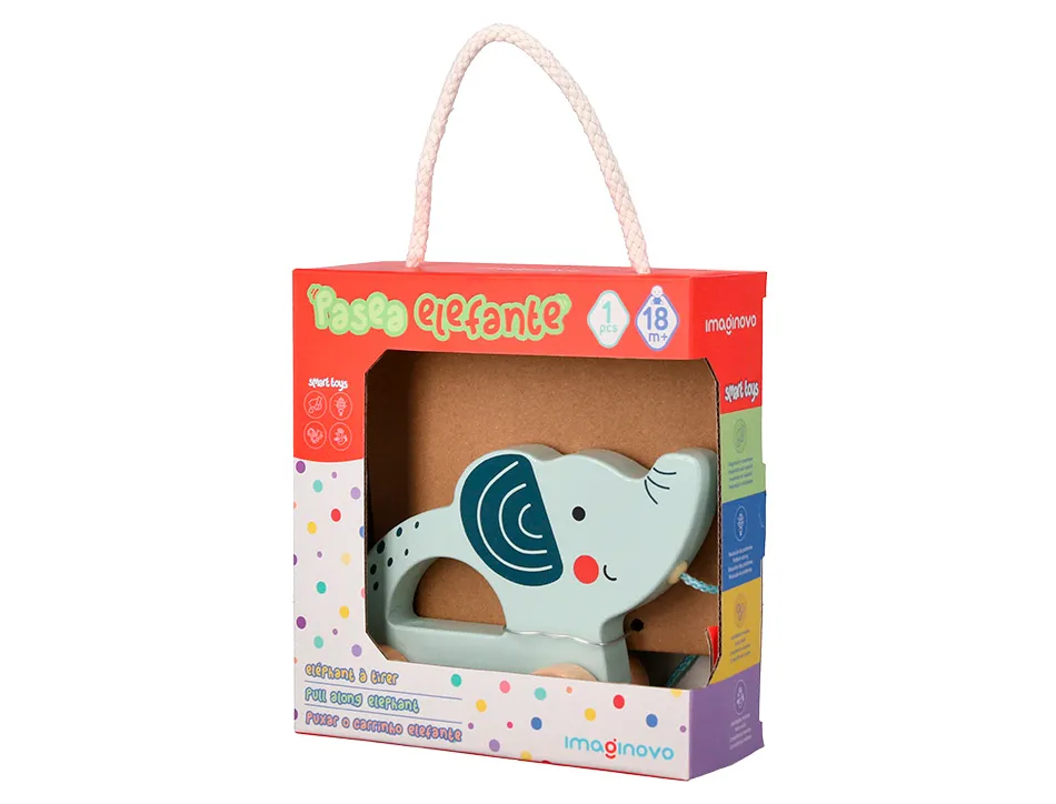 Jeu enfant imaginovo elephant a tirer avec roues bois +12 mois 13,4x10x5,4 cm