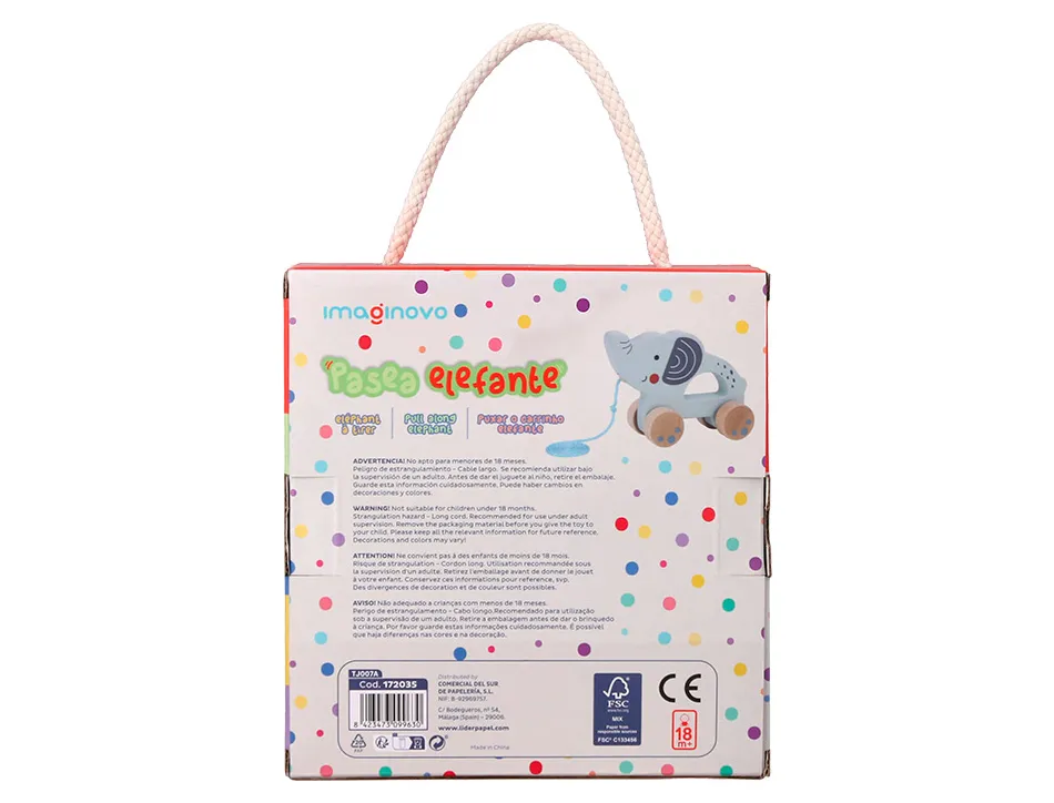 Jeu enfant imaginovo elephant a tirer avec roues bois +12 mois 13,4x10x5,4 cm