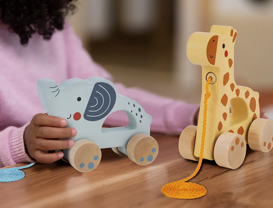 Jeu enfant imaginovo elephant a tirer avec roues bois +12 mois 13,4x10x5,4 cm