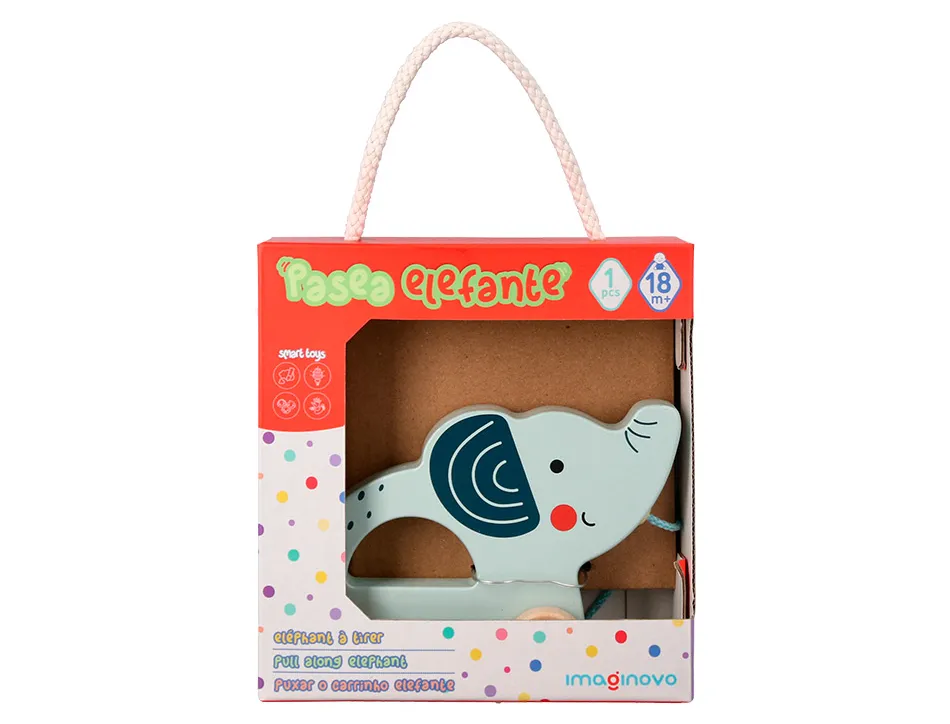 Jeu enfant imaginovo elephant a tirer avec roues bois +12 mois 13,4x10x5,4 cm