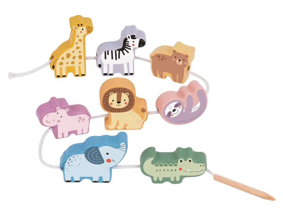 Jeu enfant imaginovo perles d'animaux a enfiler bois +24 mois 13 pieces 27x6,5x6,5 cm