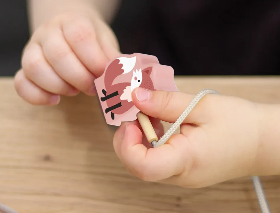 Jeu enfant imaginovo perles d'animaux a enfiler bois +24 mois 13 pieces 27x6,5x6,5 cm