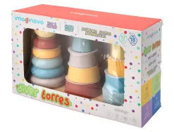 Jeu enfant imaginovo tour formes empilables bois +18 mois 17 pieces 28x20x9 cm