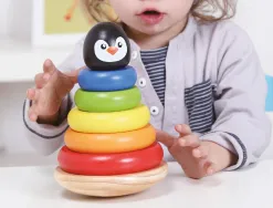 Jeu enfant imaginovo tour pingouin formes empilables bois +12 mois 7 pieces 18x12x12 cm
