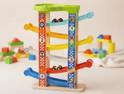 Jeu enfant imaginovo tour a toboggan bois 7 niveaux 6 voitures inclus +18 mois 38x32x14 cm