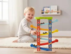 Jeu enfant imaginovo tour a toboggan bois 7 niveaux 6 voitures inclus +18 mois 38x32x14 cm