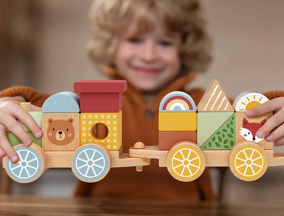 Jeu enfant imaginovo train formes empilables avec roues bois +18 mois 38x9,5x7,5 cm