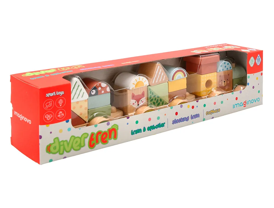 Jeu enfant imaginovo train formes empilables avec roues bois +18 mois 38x9,5x7,5 cm