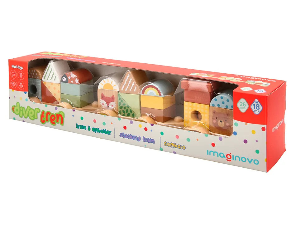 Jeu enfant imaginovo train formes empilables avec roues bois +18 mois 38x9,5x7,5 cm