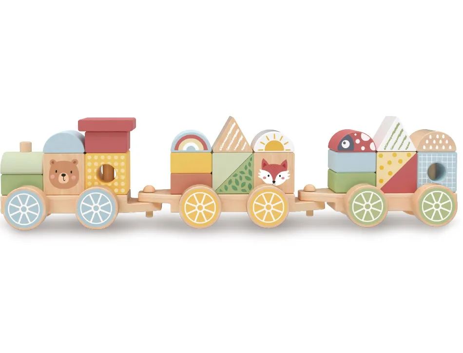 Jeu enfant imaginovo train formes empilables avec roues bois +18 mois 38x9,5x7,5 cm
