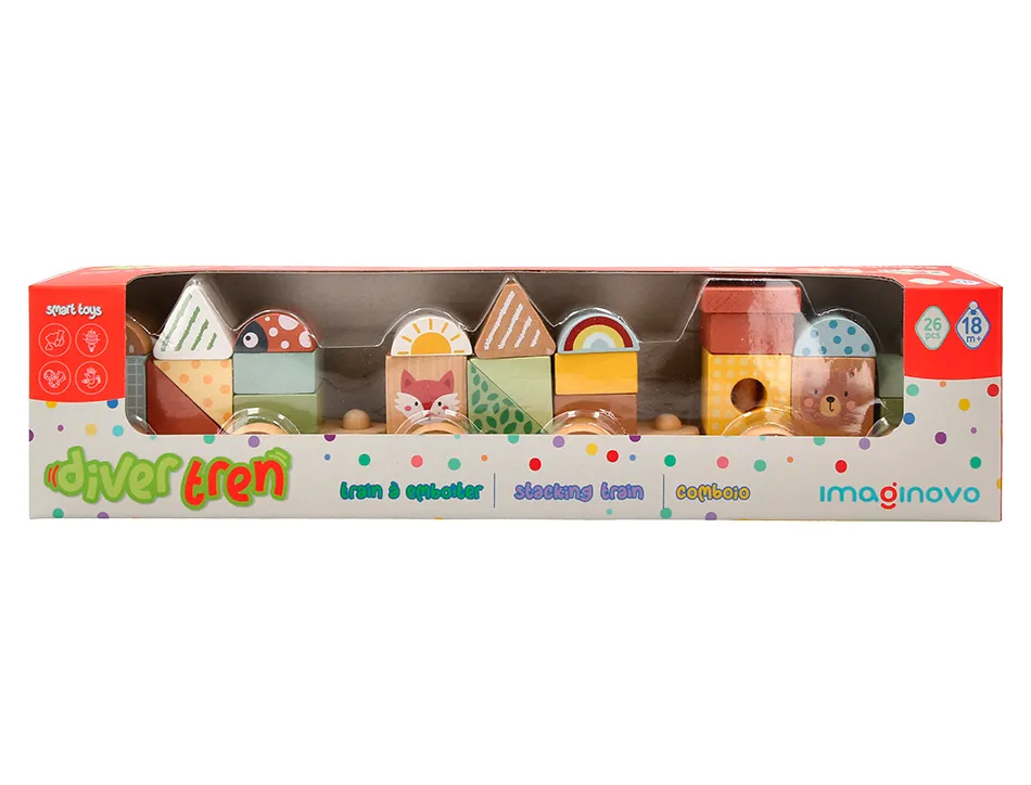 Jeu enfant imaginovo train formes empilables avec roues bois +18 mois 38x9,5x7,5 cm