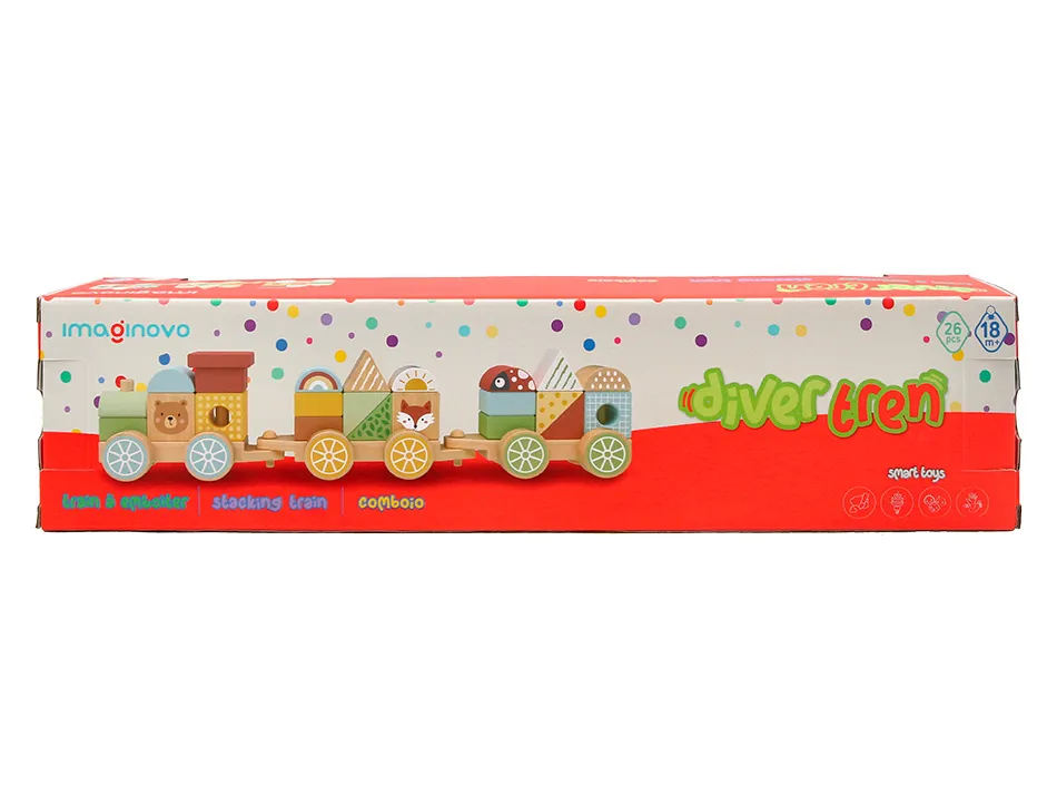 Jeu enfant imaginovo train formes empilables avec roues bois +18 mois 38x9,5x7,5 cm
