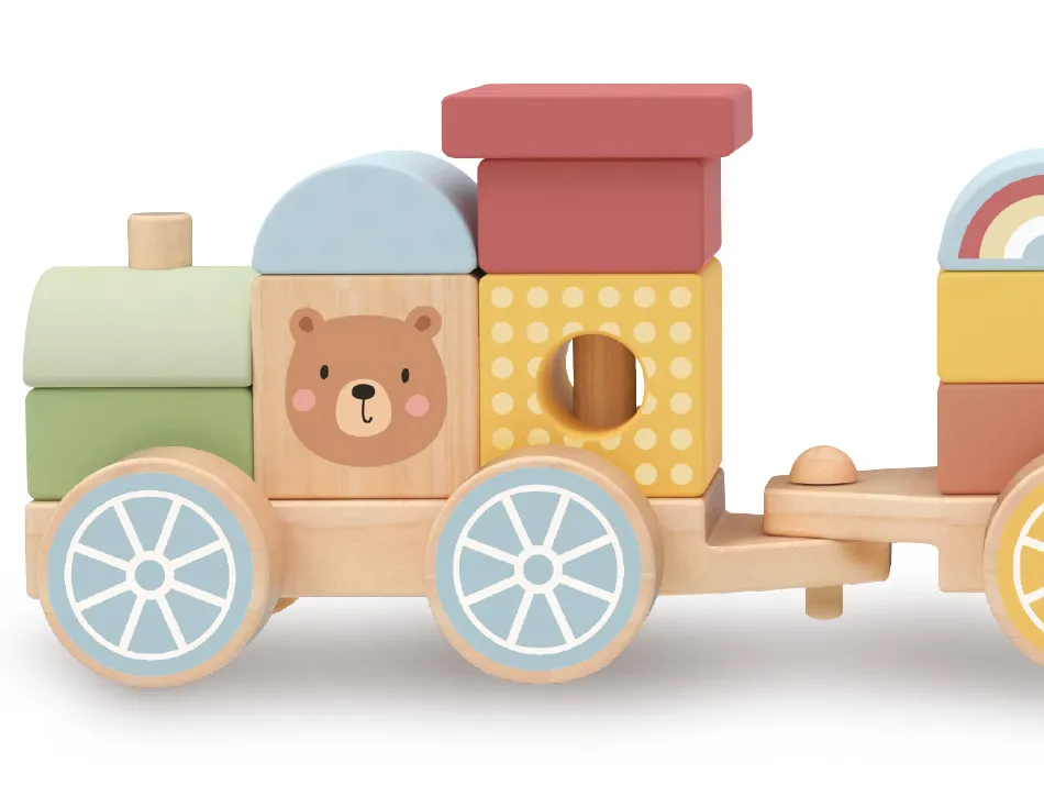 Jeu enfant imaginovo train formes empilables avec roues bois +18 mois 38x9,5x7,5 cm