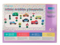 Jeu enfant imaginovo vehicules et panneaux signalisation bois +3 ans 16 pieces 30x22x4 cm