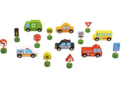 Jeu enfant imaginovo vehicules et panneaux signalisation bois +3 ans 16 pieces 30x22x4 cm