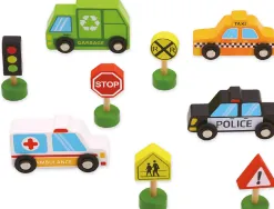 Jeu enfant imaginovo vehicules et panneaux signalisation bois +3 ans 16 pieces 30x22x4 cm