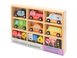 Jeu enfant imaginovo vehicules et panneaux signalisation bois +3 ans 16 pieces 30x22x4 cm
