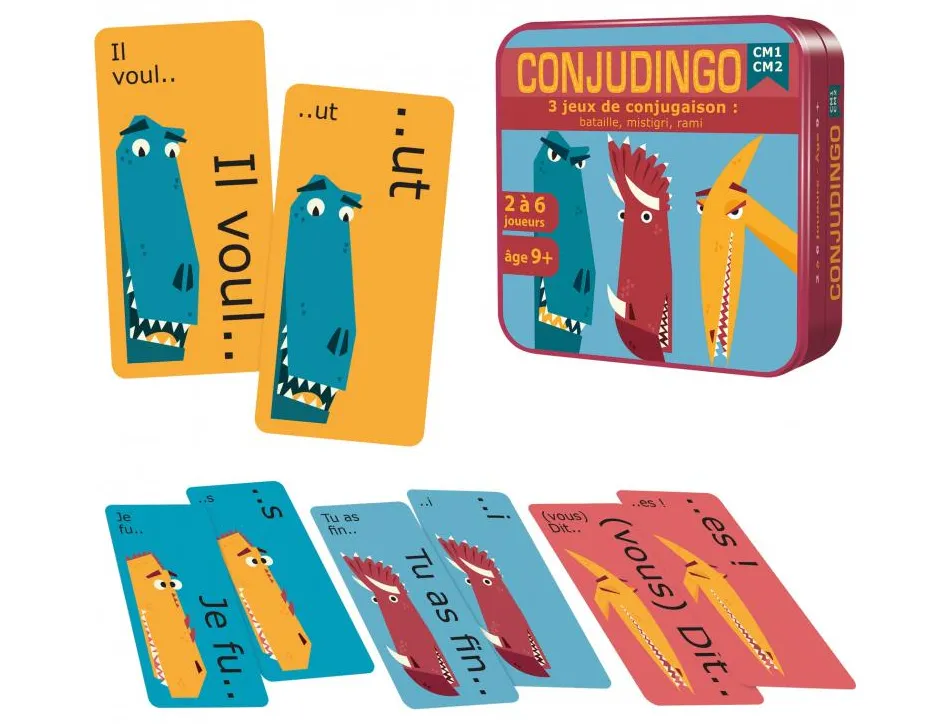 Jeu interdacta conjudingo cm1 au cm2 110 cartes reversibles + 1 regle du jeu + rappel des conjugaisons