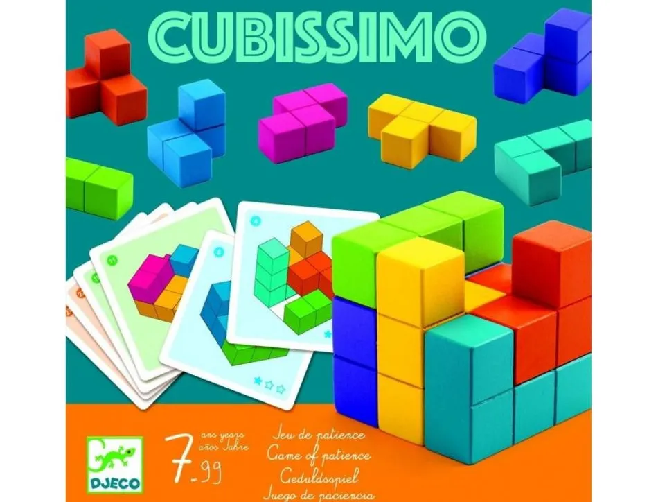 Jeu interdacta cubissimo 1 cube 7 pieces bois formes biscornues + 30 cartes defis + 1 livret instruction